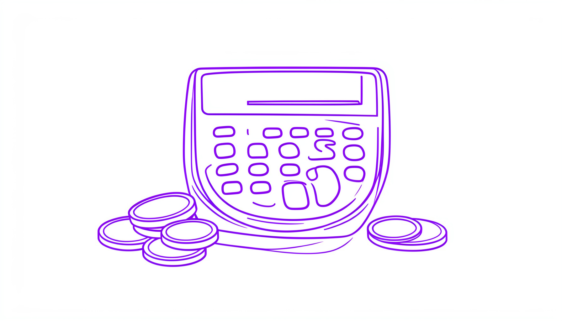 A simple line drawing of a calculator and coins on a desk, suggesting personal finance and budgeting
